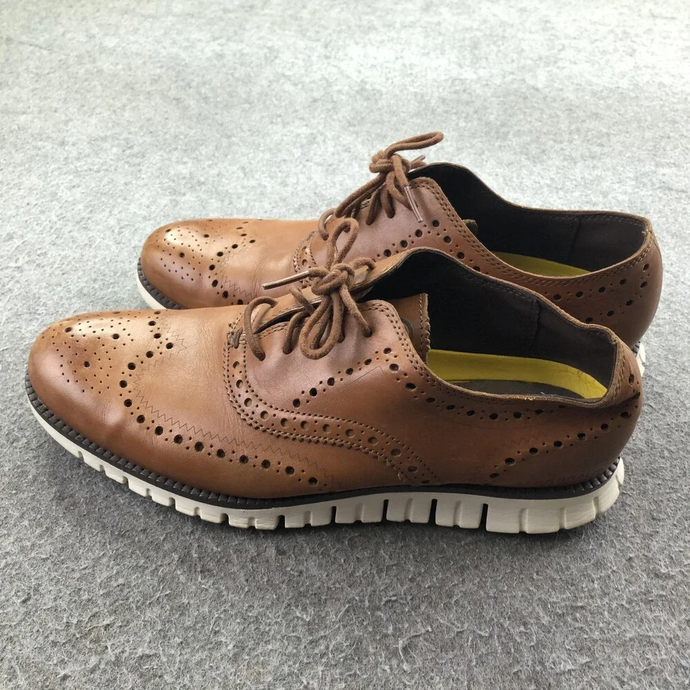 Cole Haan Zerogrand Shoes Mens 9.5 Brown Leather Wingtip Brogue Oxford Sneakers